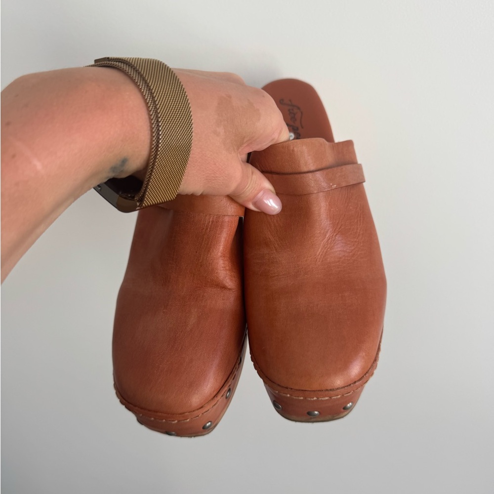 Free People Tan Leather Studded Clog Mules - Picture 2 of 4